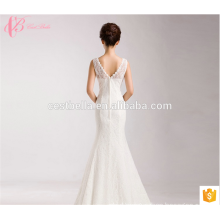 Ladies Fishtail Trumpet Wedding Dress Bridal 2017 Low Round Neck V Back Lace Applique Prom Dress